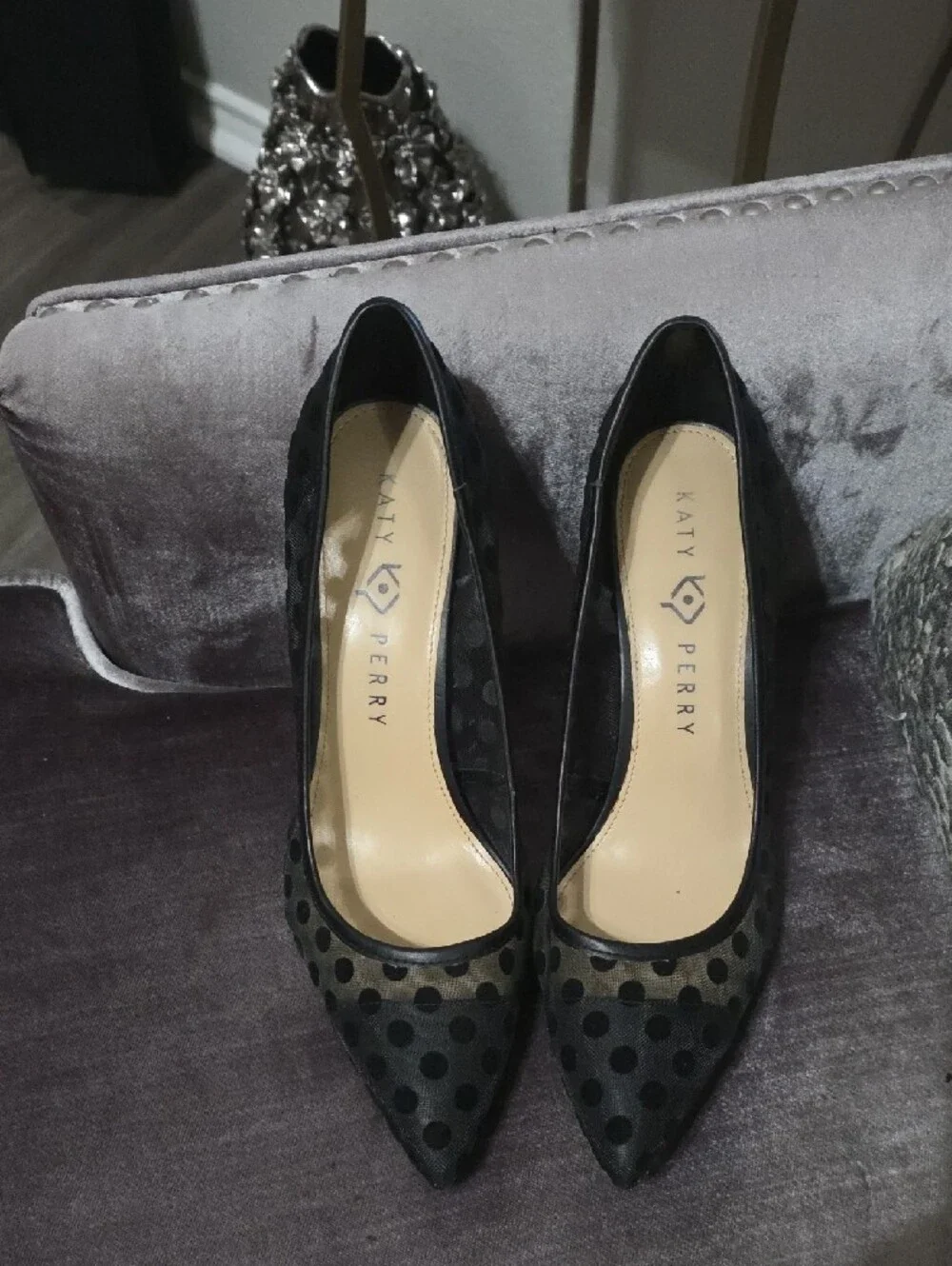 Katy Perry Collections Black Polka Dot Mesh Pointed Stiletto Pumps